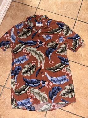 Boys Rust Tropical Print Short-Sleeve Shirt